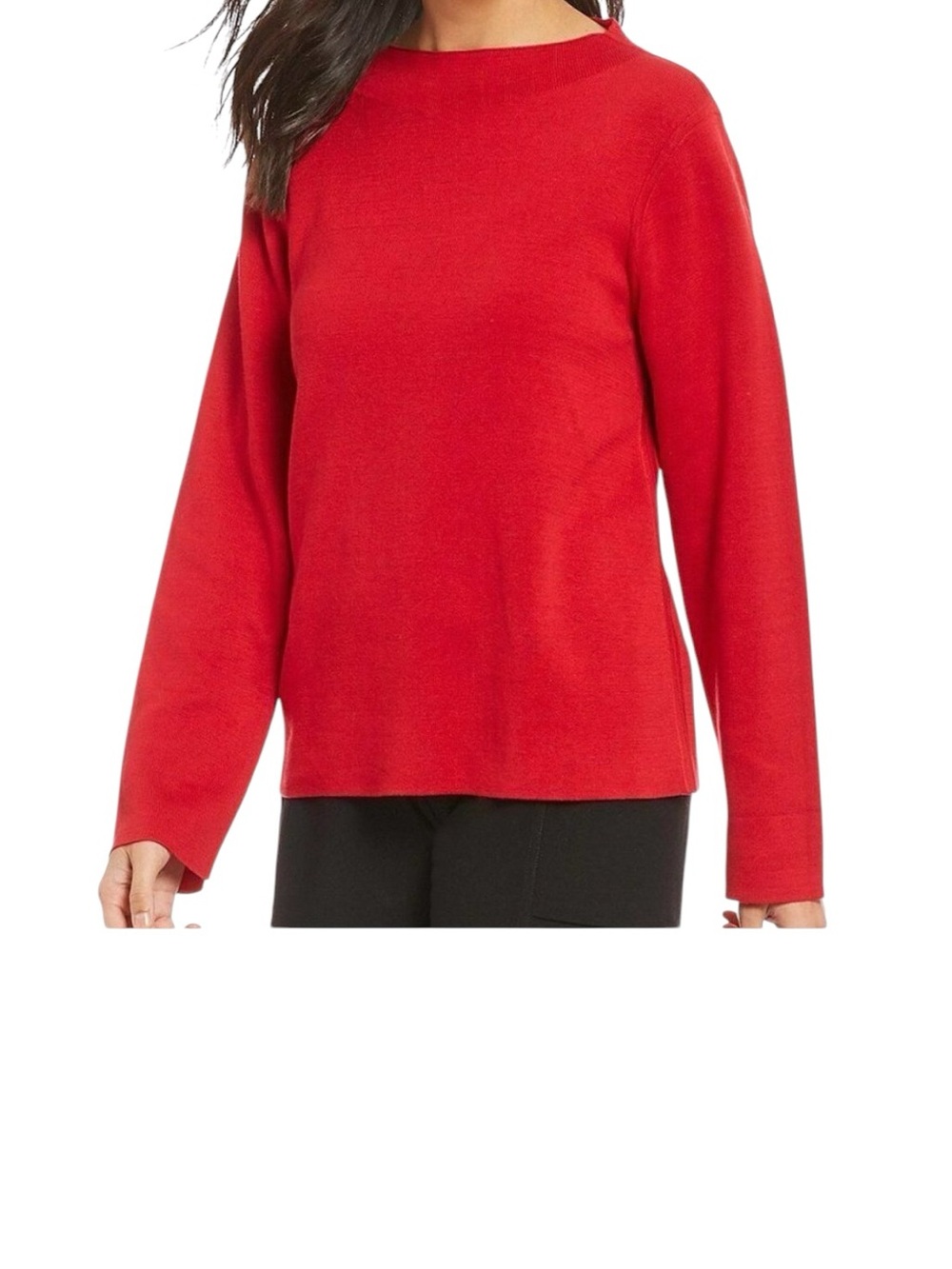 Eileen Fisher Red Sweater Top Sz S/P Silk Organic Cotton Blend Minimalist